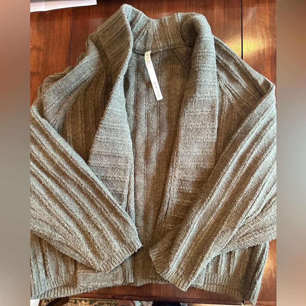 Lululemon Green Slouchy Chunky Knit Cardigan Twin Ribbed Sweater Wrap